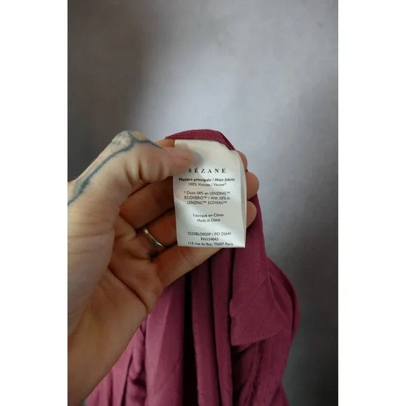 Sezane Abelia Wrap Blouse Top Burgundy‎ Plum Long Sleeve Size 36 Dot Print